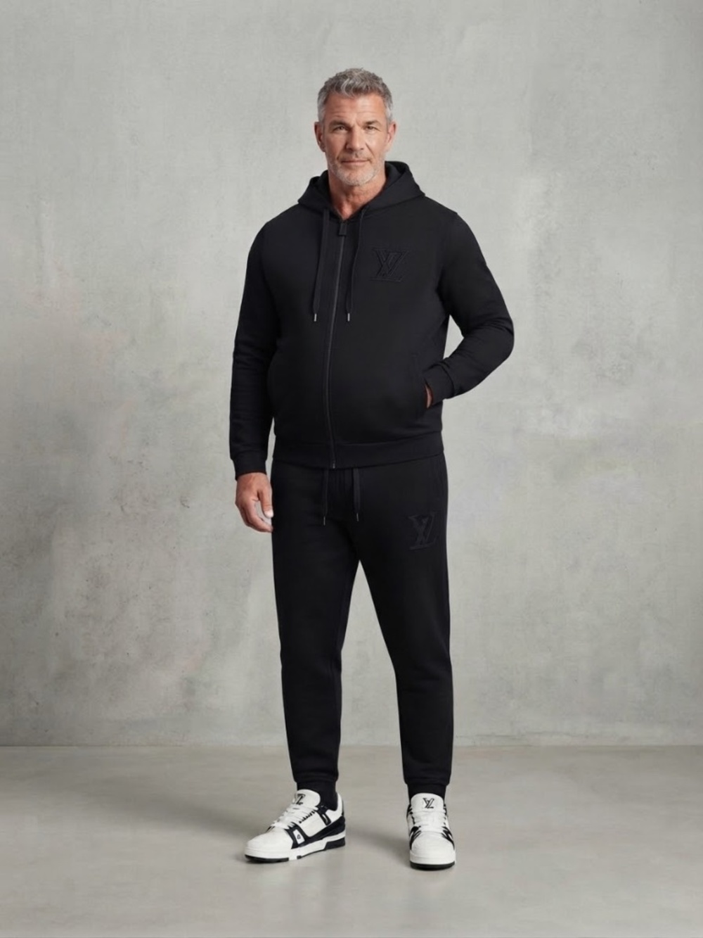 Louis Vuitton Monogram Zip-Through Hoodie & Jog Pants Set In Black Size 3L
